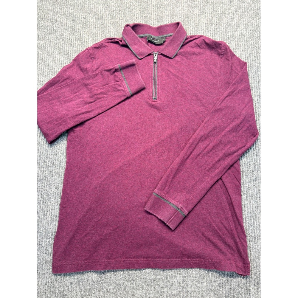 Bugatchi Mens Long Sleeve Quarter Zip Polo Shirt Burgundy Heather Size M